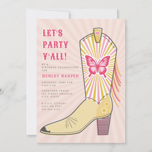 Laten we de verjaardag van de Yall Butterfly Cowbo Kaart (Voorkant)