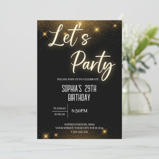 Laten we de verjaardag van de zwarte en gouden bal kaart (Staand voorkant)