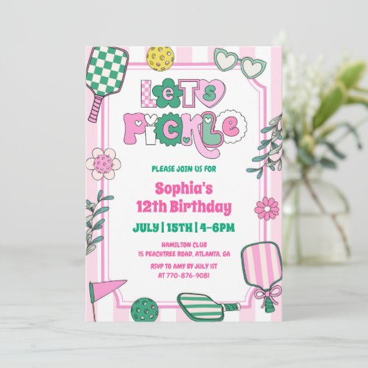 Laten we de verjaardag van meisjes pickleball vier kaart (Staand voorkant)