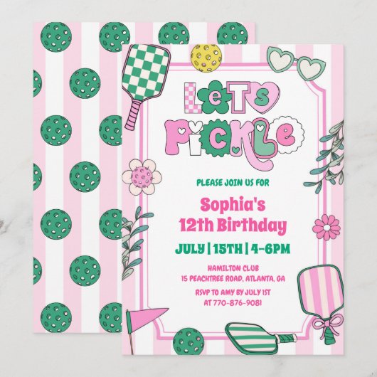 Laten we de verjaardag van meisjes pickleball vier kaart (Voorkant / Achterkant)