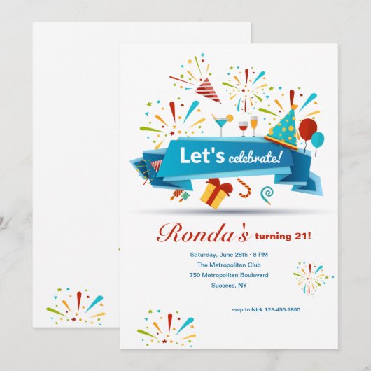 Laten we de verjaardag vieren van de Birthday Part Kaart (Voorkant / Achterkant)