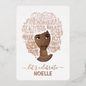 Laten we de verjaardag vieren! Zwarte vrouw aanmoe Folie Uitnodiging (Voorkant)