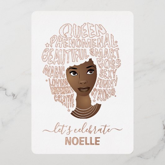 Laten we de verjaardag vieren! Zwarte vrouw aanmoe Folie Uitnodiging (Voorkant)