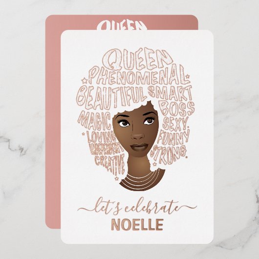 Laten we de verjaardag vieren! Zwarte vrouw aanmoe Folie Uitnodiging (Voorkant / Achterkant)