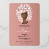 Laten we de verjaardag vieren! Zwarte vrouw aanmoe Folie Uitnodiging (Achterkant)