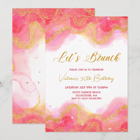 Laten we de verjaardagsuitnodiging brunchen kaart (Voorkant / Achterkant)