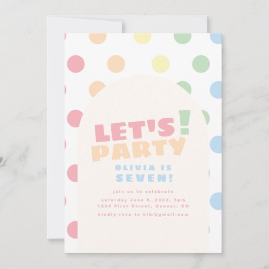 Laten we de verjaardagsuitnodiging van Polka Dot v Kaart (Voorkant)