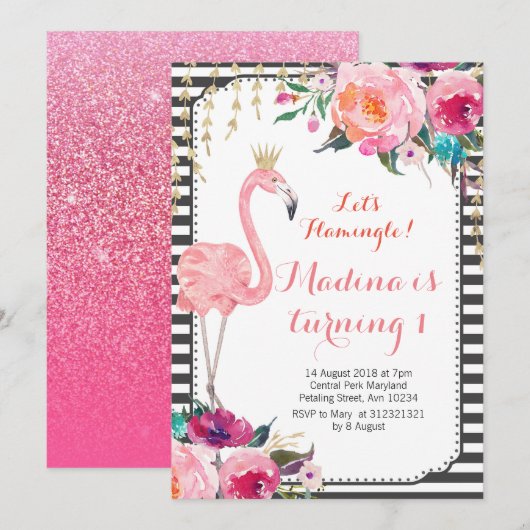 Laten we de verjaardagsuitnodiging Waterverf flami Kaart (Voorkant / Achterkant)