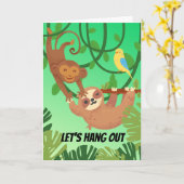 Laten we de vriendschap van de aap Sloth Bird opha Kaart (Gele Bloem)