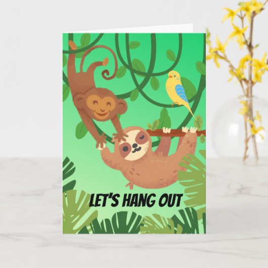 Laten we de vriendschap van de aap Sloth Bird opha Kaart (Gele Bloem)