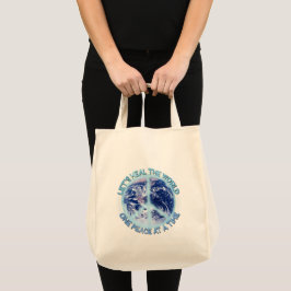 Laten we de wereld helen tote bag
