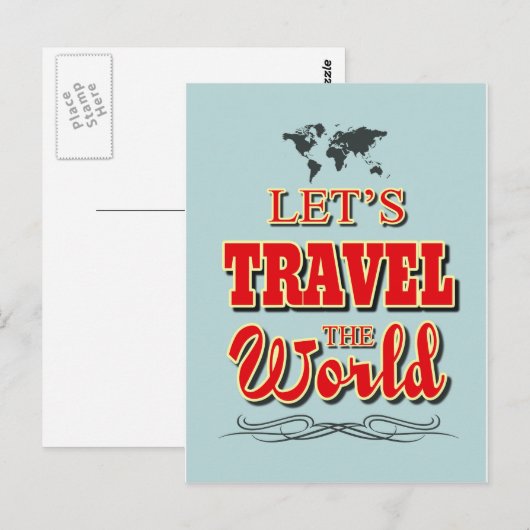 Laten we de wereld reizen briefkaart (Voorkant / Achterkant)