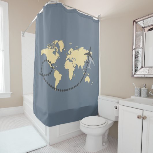 Laten we de wereldillustratie reizen douchegordijn (In situ)