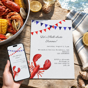 Laten we de zomerse strandfeest kust shell-ebraten kaart
