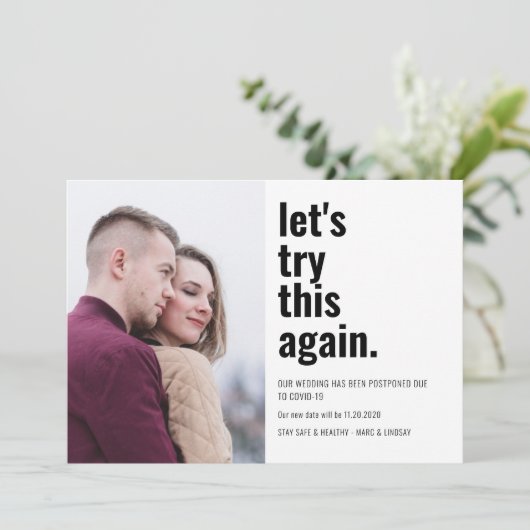 Laten we deze foto opnieuw proberen De datum wijzi Save The Date (Staand voorkant)