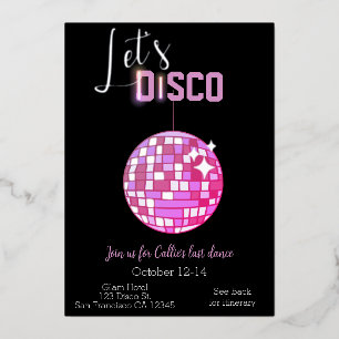 Laten we Disco Bachelorette Last Dance Neon Folie Uitnodiging