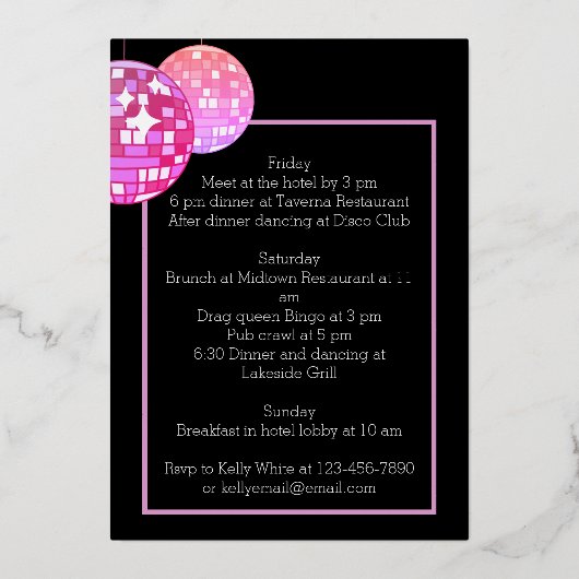 Laten we Disco Bachelorette Last Dance Neon Folie Uitnodiging (Achterkant)