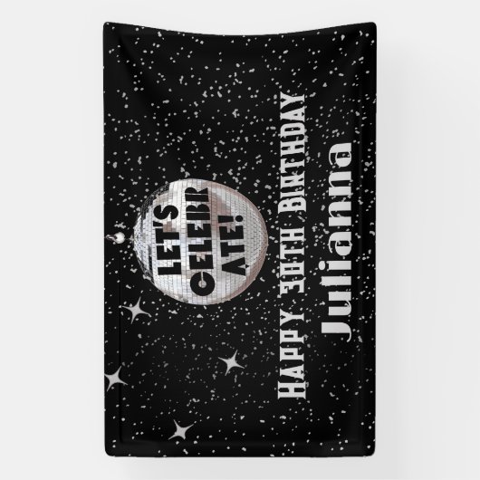 Laten we Disco Ball Black verjaardag vieren Spandoek (Verticaal)