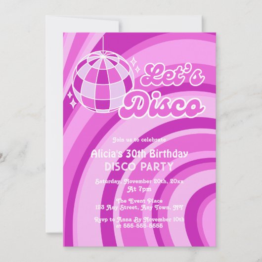 Laten we Disco Groovy Wave Retro 70s Paarse Verjaa Kaart (Voorkant)