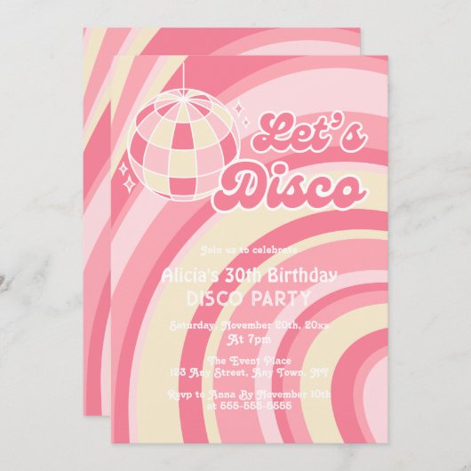 Laten we Disco Groovy Wave Retro 70s Pink Verjaard Kaart (Voorkant / Achterkant)