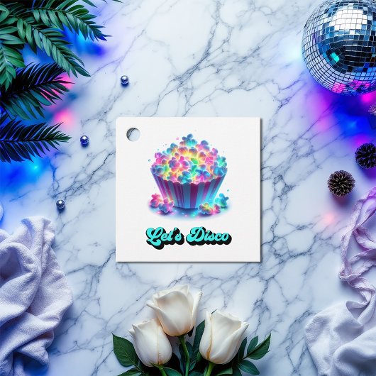 Laten we Disco Neon Popcorn verjaardagsfeestje Bedankjes Labels