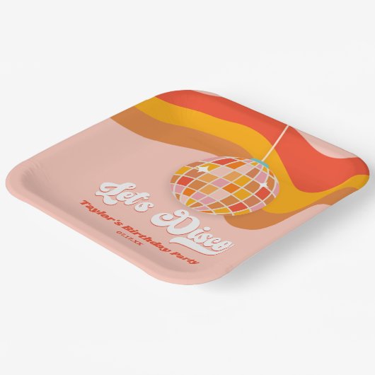 Laten we Disco Retro 70s Rode Sinaasappel Verjaard Papieren Bordje (Gebogen)