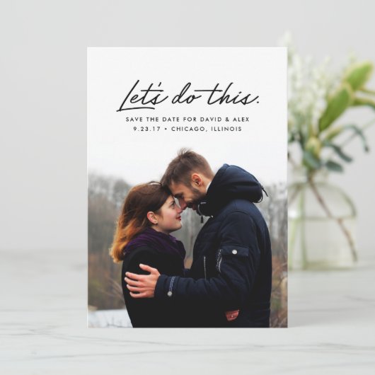 Laten we dit doen met de Datum-fotokaart opslaan Save The Date (Staand voorkant)