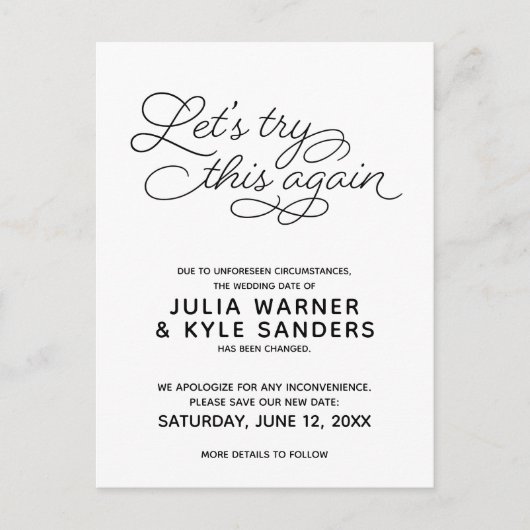 Laten we dit nieuwe huwelijk uitstellen Briefkaart (Voorkant)