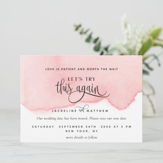 Laten we dit nog eens proberen, Blush Pink Waterve Save The Date (Staand voorkant)