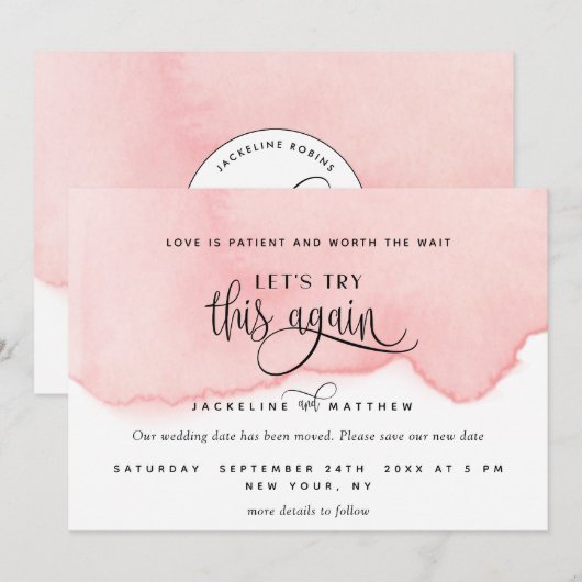 Laten we dit nog eens proberen, Blush Pink Waterve Save The Date (Voorkant / Achterkant)