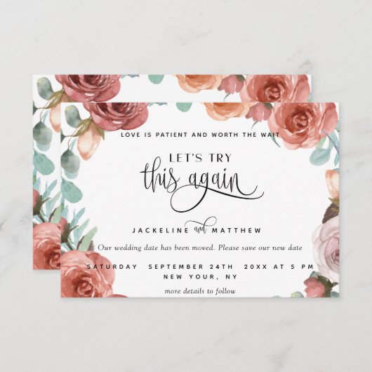 Laten we dit nog eens proberen, de zwarte Perzikfl Save The Date (Voorkant / Achterkant)