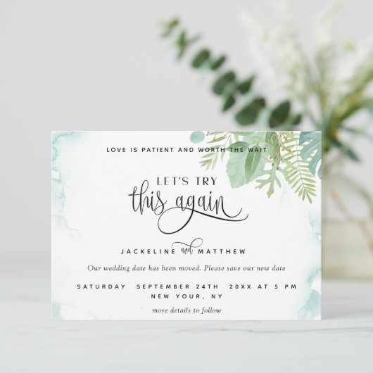 Laten we dit nog eens proberen, elegante Waterverf Save The Date (Staand voorkant)