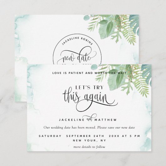 Laten we dit nog eens proberen, elegante Waterverf Save The Date (Voorkant / Achterkant)