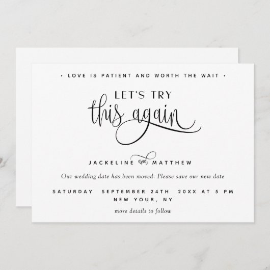 Laten we dit nog eens proberen, liefde is geduldig save the date (Voorkant / Achterkant)