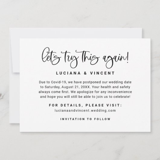 Laten we dit nog eens proberen Moderne trouwfoto Save The Date (Achterkant)