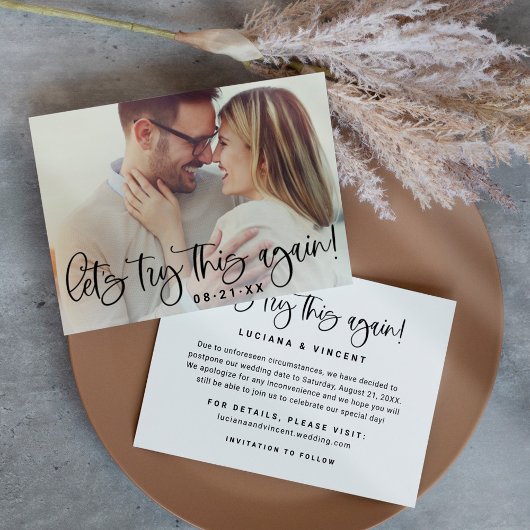 Laten we dit nog eens proberen Moderne trouwfoto Save The Date