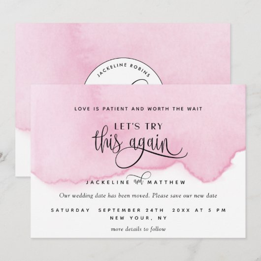 Laten we dit nog eens proberen, Paarse roze Waterv Save The Date (Voorkant / Achterkant)