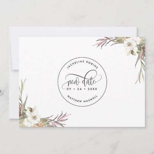 Laten we dit nog eens proberen, tropische palmblad save the date (Achterkant)