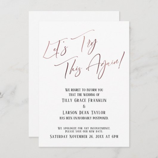 Laten we dit nog eens proberen uitgestelde bruilof kaart (Voorkant / Achterkant)