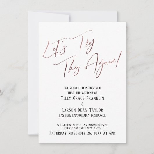 Laten we dit nog eens proberen uitgestelde bruilof kaart (Voorkant)