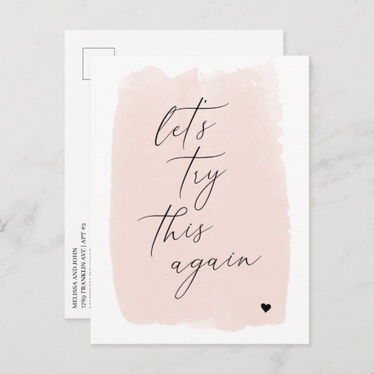 Laten we dit opnieuw proberen | Blush roze kalligr Aankondigingskaart (Voorkant / Achterkant)