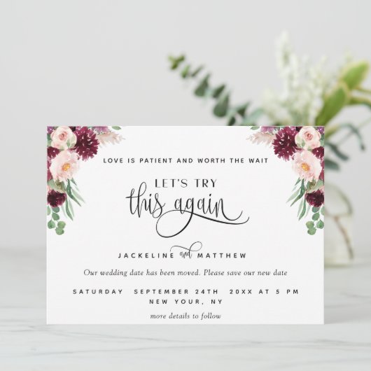 Laten we dit opnieuw proberen, Burgundy Berry en B Save The Date (Staand voorkant)