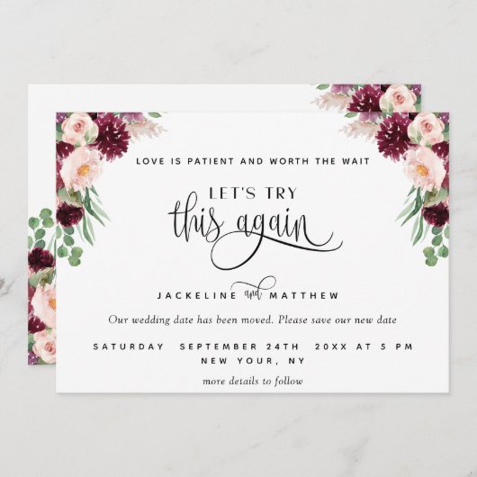 Laten we dit opnieuw proberen, Burgundy Berry en B Save The Date (Voorkant / Achterkant)