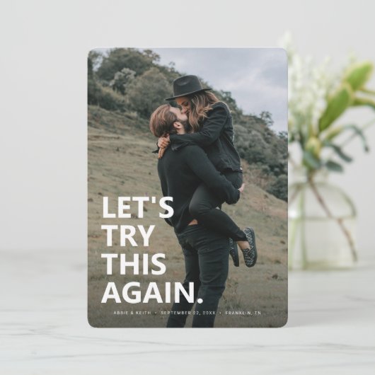 Laten we dit opnieuw proberen | Casual sparen de F Save The Date (Staand voorkant)