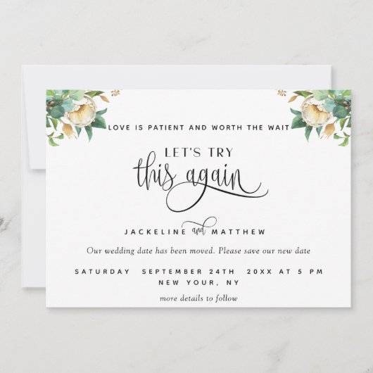 Laten we dit opnieuw proberen, Greenery en White F Save The Date (Voorkant)