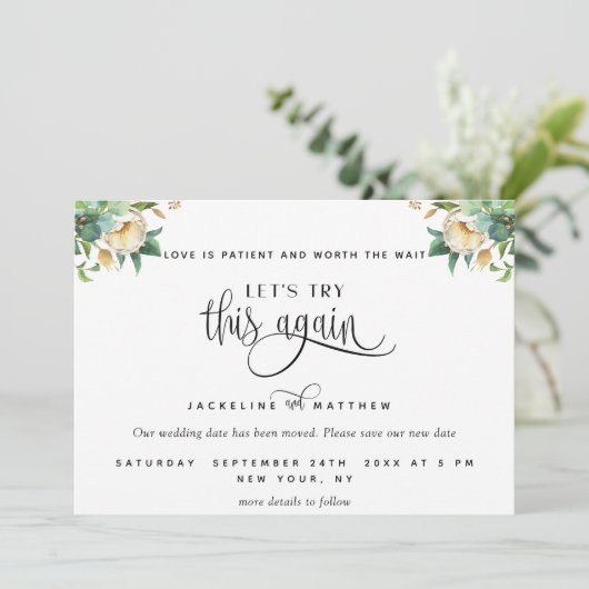 Laten we dit opnieuw proberen, Greenery en White F Save The Date (Staand voorkant)