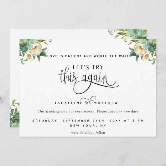 Laten we dit opnieuw proberen, Greenery en White F Save The Date (Voorkant / Achterkant)