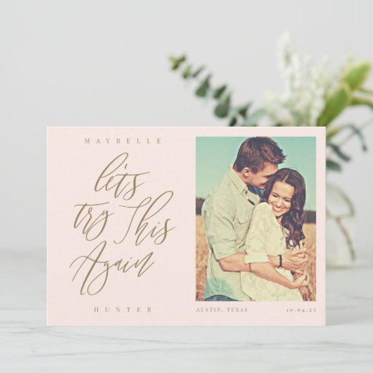 Laten we dit opnieuw proberen, moderne kalligrafie save the date (Staand voorkant)