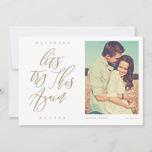 Laten we dit opnieuw proberen, moderne kalligrafie save the date (Voorkant)