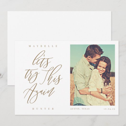 Laten we dit opnieuw proberen, moderne kalligrafie save the date (Voorkant / Achterkant)